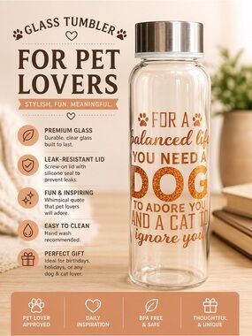 Hand Crafted Clear Glass Pet Lover Tumbler with Orange Text